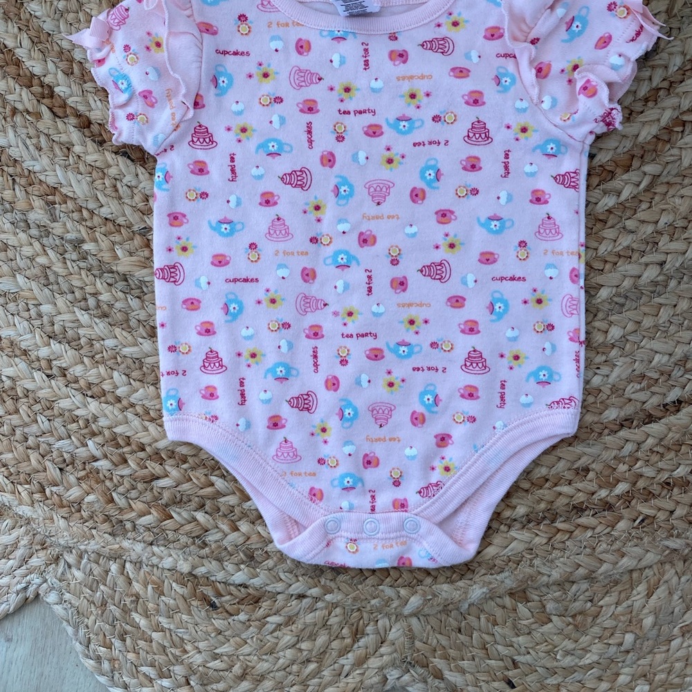 Vintage Little Wonders Pink Tea Party Cupcakes Short Sleeve Baby Onesie